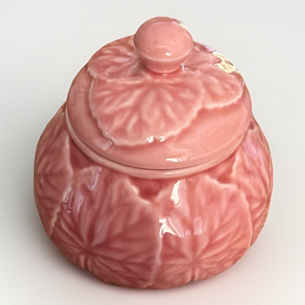 Vintage BORDALLO PINHEIRO PORTUGAL GERANIUM Sugar Bowl Pink mint never used